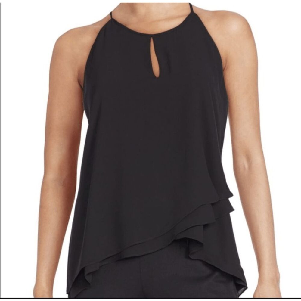 NWT CATHERINE MALANDRINO Black Keyhole Layered Tank Size Medium